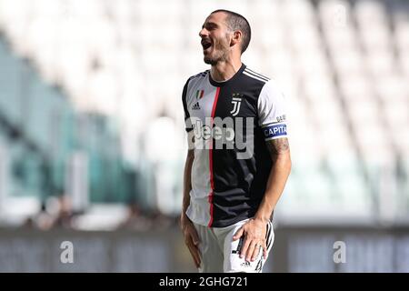 Juventus italienischer Verteidiger Leonardo Bonucci reagiert während des Spiels der Serie A im Allianz Stadium in Turin. Bilddatum: 4. Juli 2020. Bildnachweis sollte lauten: Jonathan Moscrop/Sportimage via PA Images Stockfoto