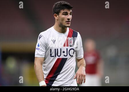 Der italienische Stürmer Riccardo Orsolini vom FC Bologna reagiert während des Spiels der Serie A bei Giuseppe Meazza, Mailand. Bilddatum: 18. Juli 2020. Bildnachweis sollte lauten: Jonathan Moscrop/Sportimage via PA Images Stockfoto