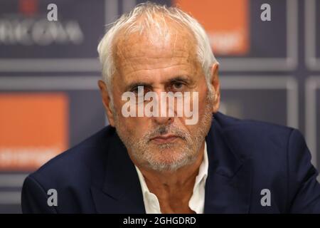 Der Cheftrainer des Kosovo, Bernard Challandes, während der Video-Pressekonferenz der UEFA Nations League nach dem Spiel im Stadio Ennio Tardini, Parma. Bilddatum: 3. September 2020. Bildnachweis sollte lauten: Jonathan Moscrop/Sportimage via PA Images Stockfoto