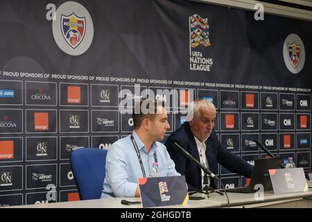 Der Cheftrainer des Kosovo, Bernard Challandes, während der Video-Pressekonferenz der UEFA Nations League nach dem Spiel im Stadio Ennio Tardini, Parma. Bilddatum: 3. September 2020. Bildnachweis sollte lauten: Jonathan Moscrop/Sportimage via PA Images Stockfoto