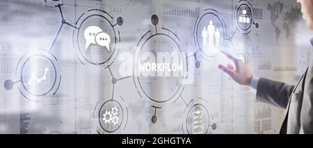 Workflow Repeatability Systematisation Buisness Prozess. Business Technology Internet. Stockfoto