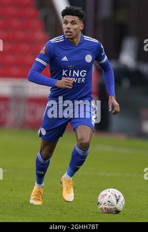 James Justin von Leicester City während des FA Cup Spiels im bet365 Stadium, Stoke. Bilddatum: 9. Januar 2021. Bildnachweis sollte lauten: Andrew Yates/Sportimage via PA Images Stockfoto