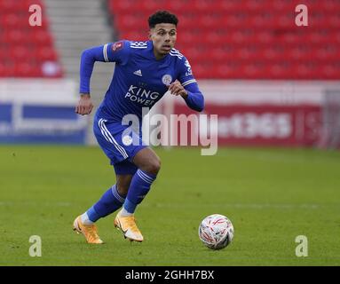 James Justin von Leicester City während des FA Cup Spiels im bet365 Stadium, Stoke. Bilddatum: 9. Januar 2021. Bildnachweis sollte lauten: Andrew Yates/Sportimage via PA Images Stockfoto