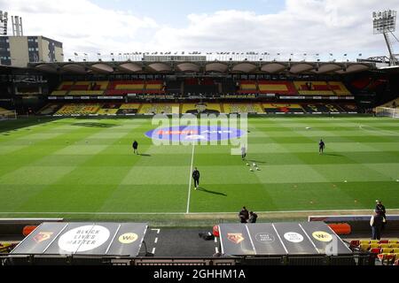 Ein allgemeiner Blick auf das Vicarage Road Stadium vor dem Sky Bet Championship-Spiel in der Vicarage Road, Watford. Bilddatum: 6. März 2021. Bildnachweis sollte lauten: David Klein/Sportimage via PA Images Stockfoto