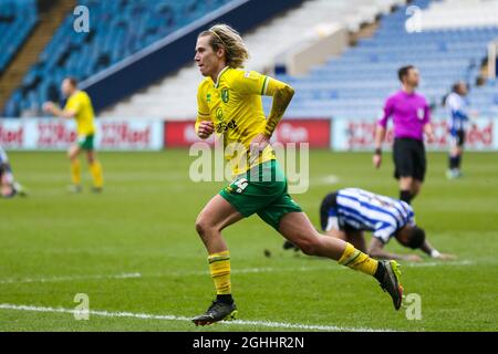 Todd Cantwell von Norwich City feiert am Mittwoch den Torrauf gegen Sheffield während des Sky Bet Championship-Spiels in Hillsborough, Sheffield. Bilddatum: 14. März 2021. Bildnachweis sollte lauten: Barry Coombs/Sportimage via PA Images Stockfoto