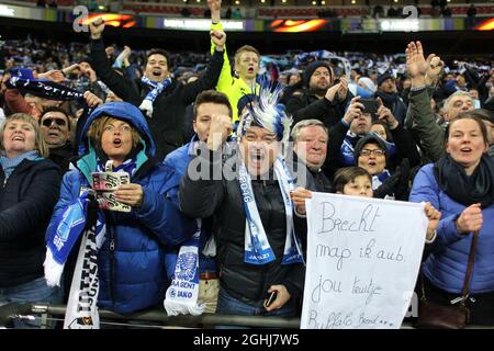 KAA Gent-Fans feiern nach dem Spiel während des Fußballspiels der UEFA Europa League Stockfoto