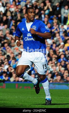 Sylvain Distin von Everton während des Barclays Premier League-Spiels zwischen Everton und Stoke City im Goodison Park in Liverpool. Stockfoto