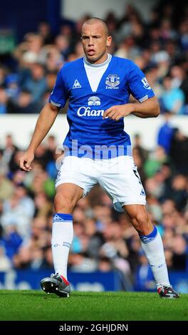 John Heitinga von Everton während des Barclays Premier League-Spiels zwischen Everton und Stoke City im Goodison Park in Liverpool. Stockfoto