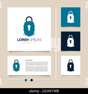 Kreatives Konzept Vektor-Vorhängeschloss-Logo-Design mit Aquarell-Stil. Sicherheitssymbol und -Symbol mit moderner blauer Farbe Stock Vektor