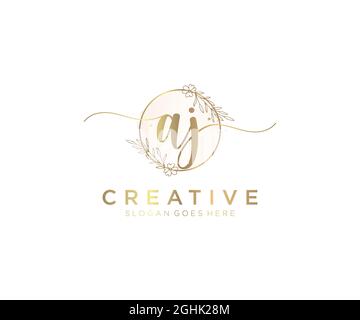 AJ feminine Logo Schönheit Monogramm und elegantes Logo-Design, Handschrift Logo der ursprünglichen Signatur, Hochzeit, Mode, Blumen und botanischen mit kreativen Stock Vektor