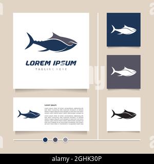 Kreatives Konzept Vektor Thunfisch Logo Design. Fischsymbol und Symbol mit moderner blauer Farbe Stock Vektor
