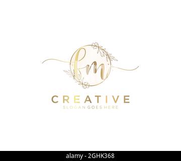 FM feminine Logo Schönheit Monogramm und elegantes Logo-Design, Handschrift Logo der ersten Unterschrift, Hochzeit, Mode, Blumen und botanischen mit kreativen Stock Vektor
