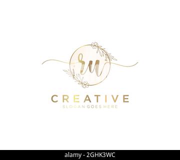 RU feminine Logo Schönheit Monogramm und eleganten Logo-Design, Handschrift Logo der ursprünglichen Signatur, Hochzeit, Mode, floral und botanisch mit kreativen Stock Vektor