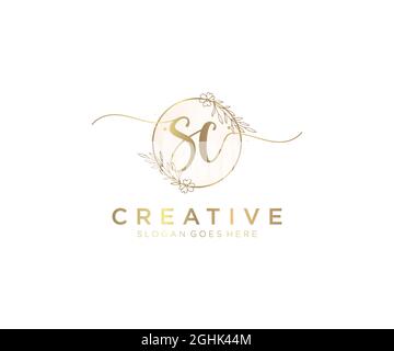 SC feminine Logo Schönheit Monogramm und elegantes Logo-Design, Handschrift Logo der ursprünglichen Signatur, Hochzeit, Mode, Blumen und botanischen mit kreativen Stock Vektor