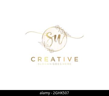 SU feminine Logo Schönheit Monogramm und elegantes Logo-Design, Handschrift Logo der ursprünglichen Signatur, Hochzeit, Mode, Blumen und botanischen mit kreativen Stock Vektor