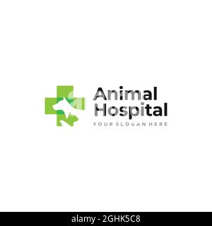 Minimalistisches TierenHospital siluet plus Logo-Design Stock Vektor