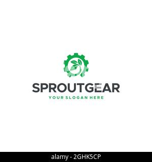 Minimalistisches SPROUTGEAR Leaves Gear Logo Design Stock Vektor