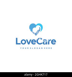 Modernes LoveCare Hand Herz abstraktes Logo Design Stock Vektor