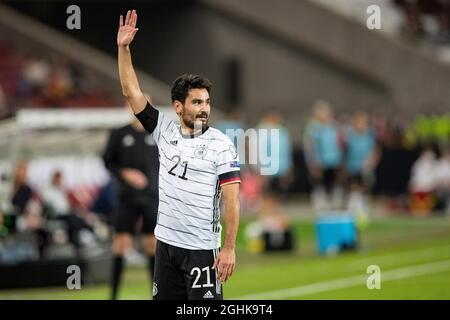 Stuttgart, Deutschland. September 2021. Fußball: WM-Qualifikation Europa, Deutschland - Armenien, Gruppenphase, Gruppe J, Matchday 5, Mercedes-Benz Arena. Deutschlands Ilkay Gündogan Gesten. Quelle: Tom Weller/dpa/Alamy Live News Stockfoto