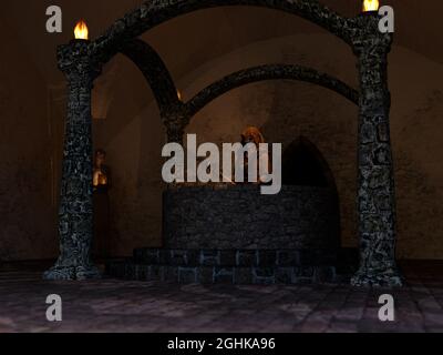 Vampir in einer Krypta unter dem Boden - 3d-Rendering Stockfoto