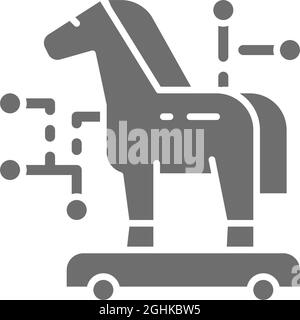 Trojanisches Pferd, Cyberkriminalität, graues Virus-Symbol. Stock Vektor