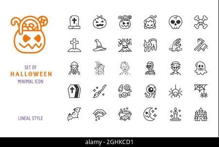 halloween Icon Vektor-Set. Minimalistisches Design im Linienstil Stock Vektor