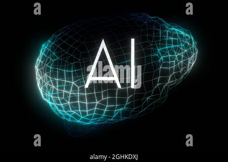 Konzept der künstlichen Intelligenz - Geometrisches menschliches Gehirn - 3D-Illustration Stockfoto