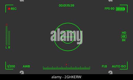 Kamera-Sucher Nachtsichtgerät, Video- oder Fotorahmen-Recorder, Vektorgrafik im flachen Design. Digitalkamera-Sucher mit Belichtungseinstellungen a Stock Vektor