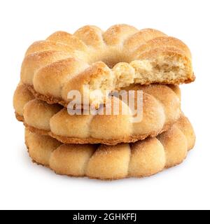 Stapel von drei wiener Keksen. Man hat teilweise gegessen. Stockfoto