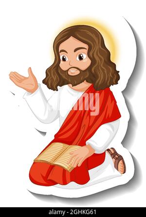 Jesus Christus Zeichentrickfigur Aufkleber auf weißem Hintergrund Illustration Stock Vektor