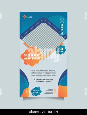Kreatives Konzept Schulbildung Zulassung Social Media Story Post Und Banner Vorlage . Moderner Blue Orange Design-Vektor mit Einem Bildplatzhalter Stock Vektor