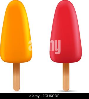 Set von hellen realistischen hausgemachten gefrorenen Eis Eis Eis, Vektor realistisch saftig Eis Symbol Stock Vektor