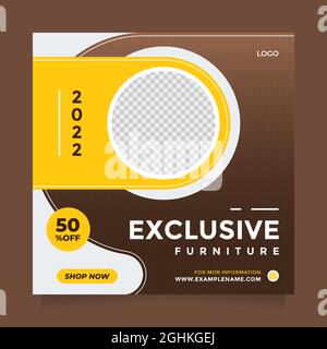 Saubere Möbel Verkauf Förderung Design-Vorlage für Social Media instagram Post und Banner . Moderner braun-gelber Designvektor mit einer Fotocollage Stock Vektor