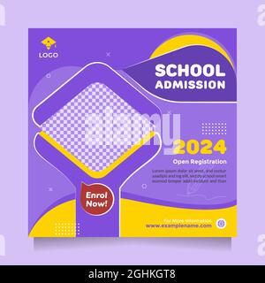 Schulbildung Zulassung Werbe Social-Media-Post und Banner-Vorlage. Kreative Idee Kinder Schule Vektor Banner-Design mit modernen blau gelb Stock Vektor