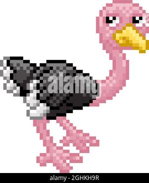 Strauß Vogel Pixel Art Safari Tier Cartoon Stock Vektor