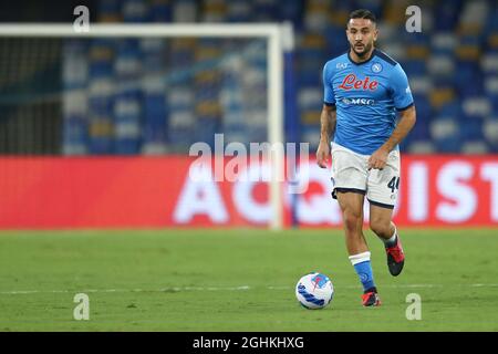 Der griechische Verteidiger des SSC Napoli, Konstantinos Manolis, kontrolliert den Ball während des Freundschaftsspiels zwischen dem SSC Napoli und Benevento am 07. September 2021 im Diego Armando Maradona Stadium in Neapel, Italien Stockfoto