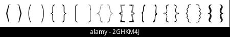 Vektor für geschweifte Klammer. Sammlung von Textklammern für Nachrichten, Quotas. Ovale, quadratische, retro Klammern und Satzzeichen Formen. Stock Vektor