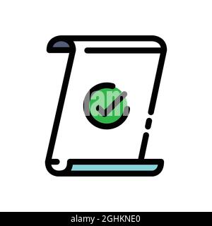 Symbol für die genehmigte Papierfarbe. Dokument mit Häkchen. Melden Sie sich für Webseite, mobile App an. Vektor isoliertes Objekt. Stock Vektor