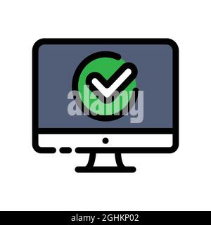 Computer mit zugelassenes Symbol für die Farbkontrolllinie. Erfolgreiche Registrierung, Aktualisierung oder Download Konzept. Vereinbarung, Validierungselement. Vektor isoliert Stock Vektor