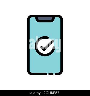 Symbol für Smartphone und Farbkontrolllinie. Genehmigte Zeckenbenachrichtigung, Idee eines erfolgreichen Update-Häkchen, akzeptiertes Konzept. Melden Sie sich für Webseite, mobil Stock Vektor