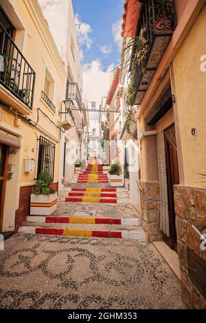 Dann spanische Treppe in Alicante Calpe, Sunny, Häuser, Gebäude Stockfoto
