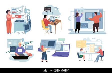Flache Zeichentrickfiguren, Geschäftsentwicklung Workflow Vektor Illustration Konzept Stock Vektor