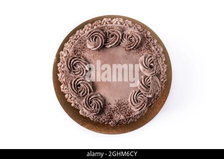 Stück Schokolade Trüffelkuchen isoliert auf weißem Hintergrund Stockfoto