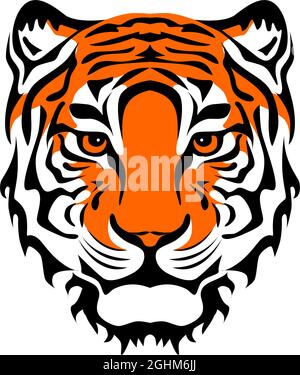 Zeichnung Tiger Gesicht - Symbol des neuen Jahres 2022 für Poster, Broschüre, Banner, Einladungskarte. Vektordarstellung auf transparentem Hintergrund isoliert. Stock Vektor