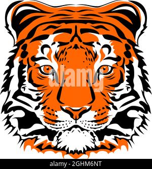 Zeichnung Tiger Gesicht - Symbol des neuen Jahres 2022 für Poster, Broschüre, Banner, Einladungskarte. Vektordarstellung auf transparentem Hintergrund isoliert. Stock Vektor