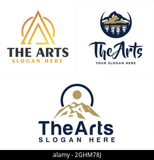 Das Kunst Dreieck Berg Outdoor Abenteuer Logo Design Stock Vektor