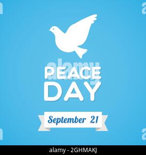 Internationaler Friedenstag mit Taube. September 21. Vektorgrafik, flaches Design Stock Vektor