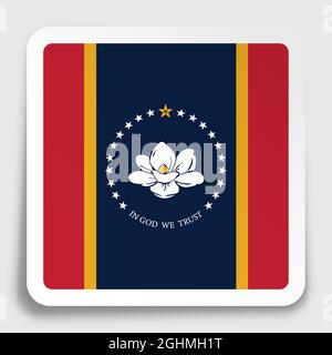 symbol der amerikanischen Mississippi-Flagge auf quadratischem Papieraufkleber mit Schatten. Schaltfläche für mobile Anwendung oder Web. Vektor Stock Vektor