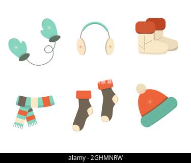 Icons Set der Winterkleidung.flache Illustration Stock Vektor
