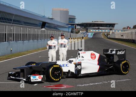 06.02.2012 Jerez, Spanien, Sergio Perez (MEX), sauber F1 Team und Kamui Kobayashi (JAP), sauber F1 Team - sauber C31 Ferrari Launch - Stockfoto